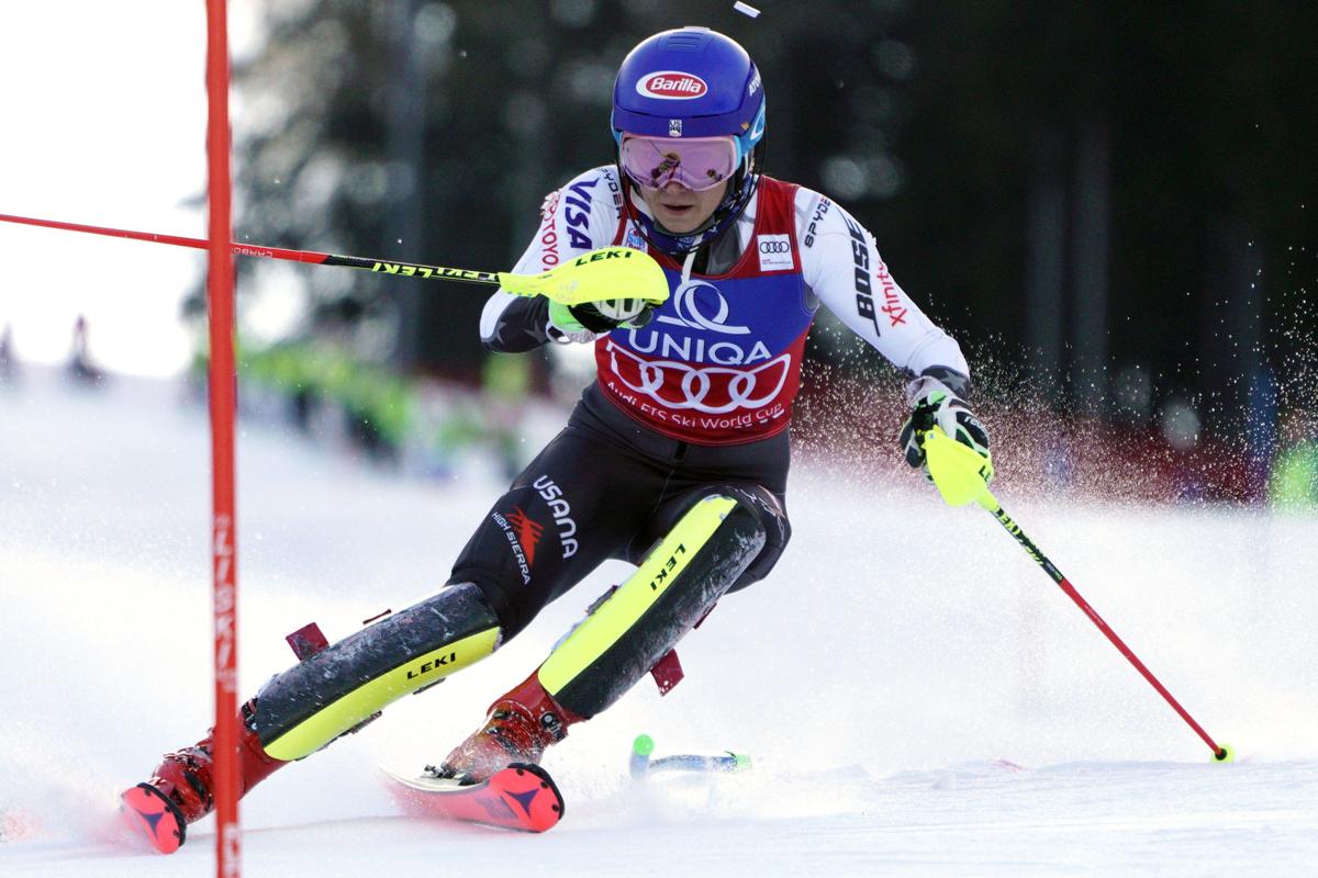 Big 1st-run lead makes Mikaela Shiffrin reach the edge of slalom record